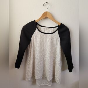 Rachel Rachel Roy Textured 3/4 Sleeve Raglan Top‎ Black White Extra Small XS